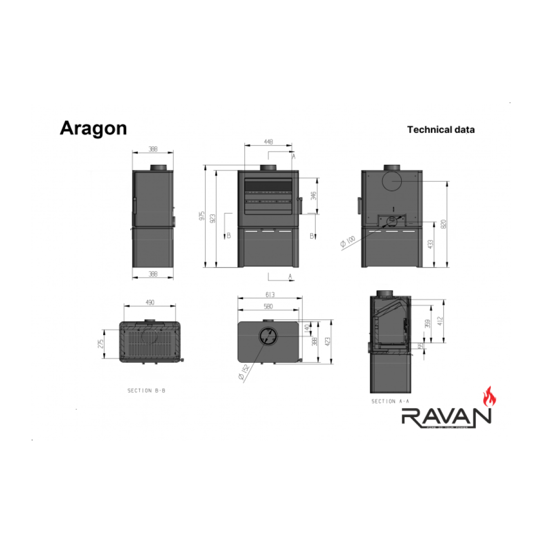 Чугунная печь Ravan Aragon 16 кВт